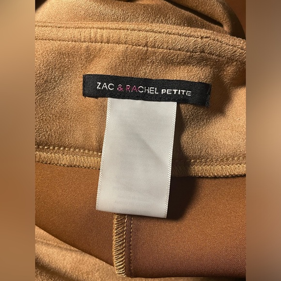 ZAC & RACHEL PETITE HIGH RISE PANTS FAUX-SUEDE WOMENS SLIM TAN COLOR SIZE PLARGE - Picture 13 of 16